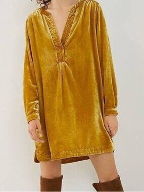 ANTHROPOLOGIE Mustard Crushed Velvet Dress